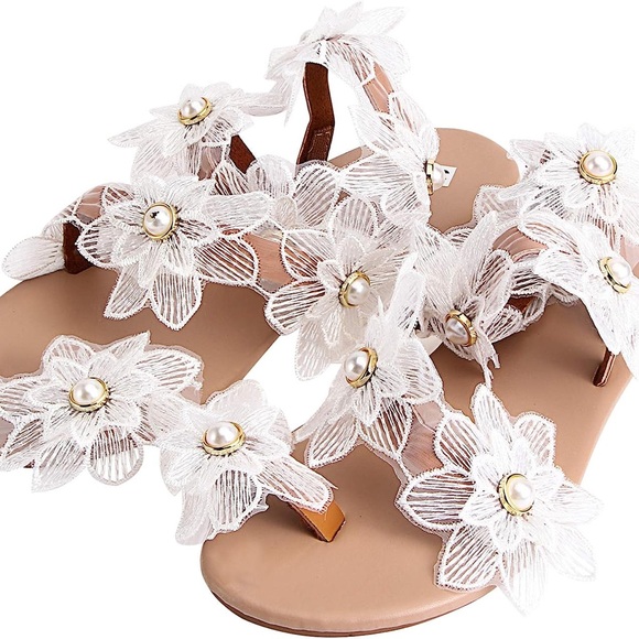 White Floral Sandals - Picture 1 of 4